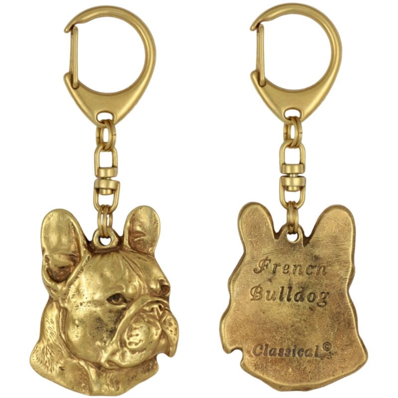 foto del prodotto bulldog francese i portachiavi per cani placcato oro, decorazione per borsa, accessorio di lusso di art dog