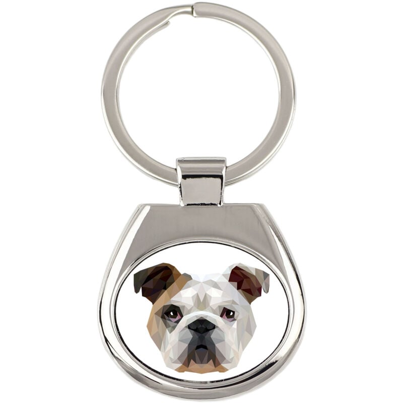 foto del prodotto bulldog inglese, bulldog portachiavi geometrico con foto e scritta art dog