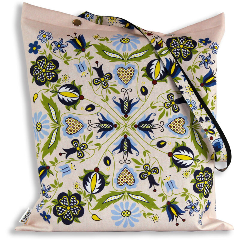 foto del prodotto borsa popolare kashubiana con cuori, impregnata, beige