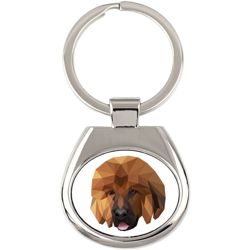foto del prodotto mastino tibetano, cane tibetano portachiavi geometrico con foto e scritta art dog
