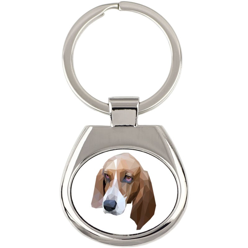 foto del prodotto basset hound portachiavi geometrico con foto e scritta art dog