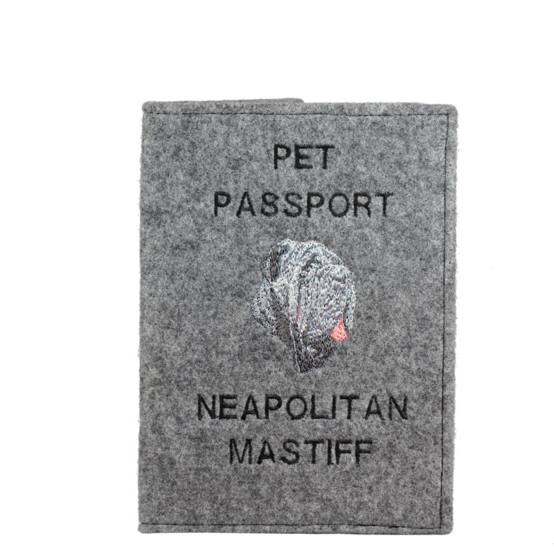 foto del prodotto mastino napoletano, mastino napoletano, mastino napoletano portapassaporto per cani, portadocumenti, regalo per viaggiatori di art dog