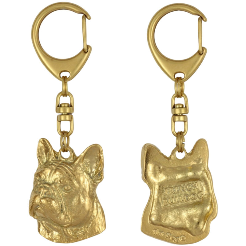 foto del prodotto bulldog francese ii portachiavi per cani placcato oro, decorazione per borsa, accessorio di lusso di art dog