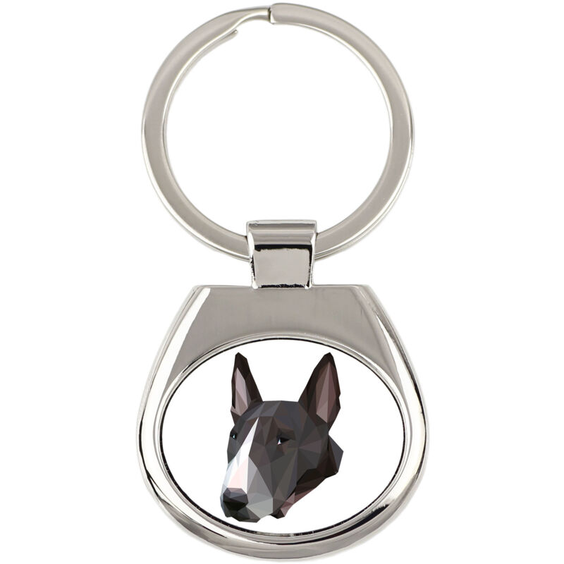 foto del prodotto bull terrier, bull terrier portachiavi geometrico con foto e scritta art dog