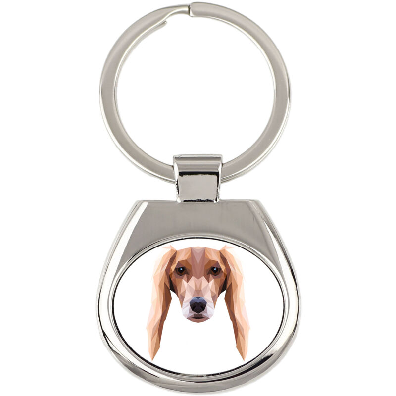 foto del prodotto levriero persiano, saluki portachiavi geometrico con foto e scritta art dog