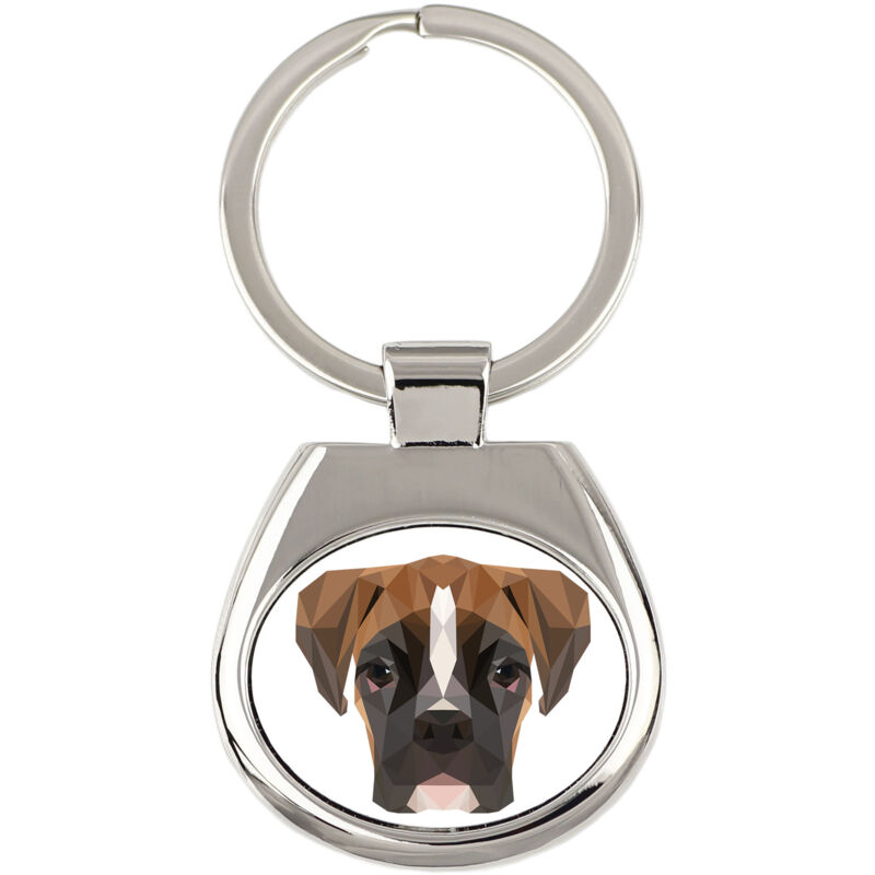 foto del prodotto boxer, boxer iii portachiavi geometrico con foto e scritta art dog