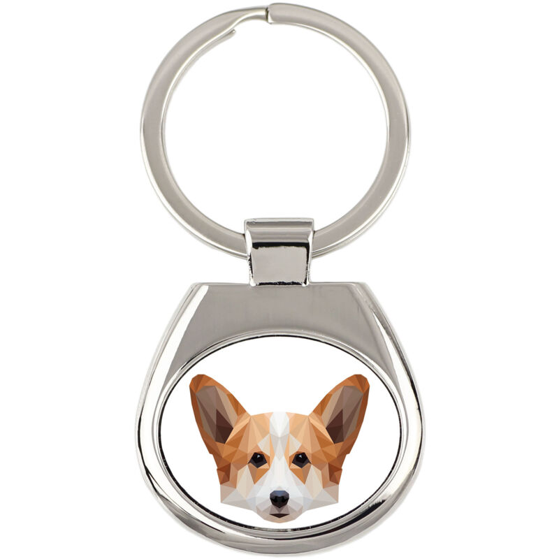 foto del prodotto pembroke welsh corgi portachiavi geometrico con foto e scritta art dog