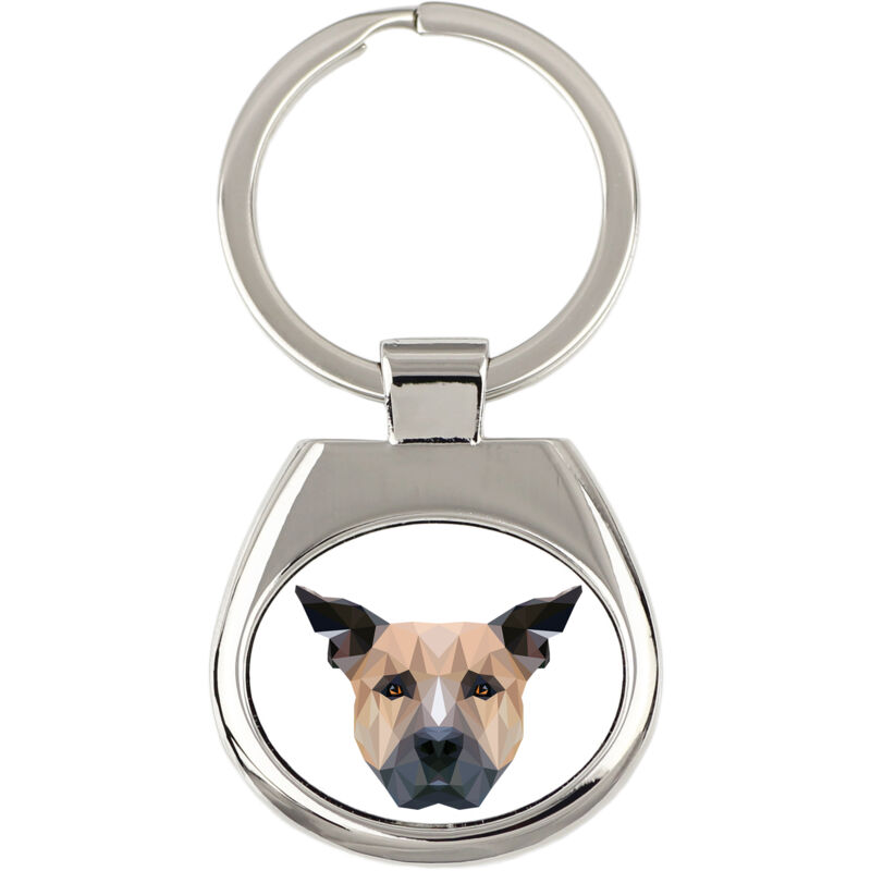 foto del prodotto staffordshire bull terrier, staffik, staffi portachiavi geometrico con foto e scritta art dog
