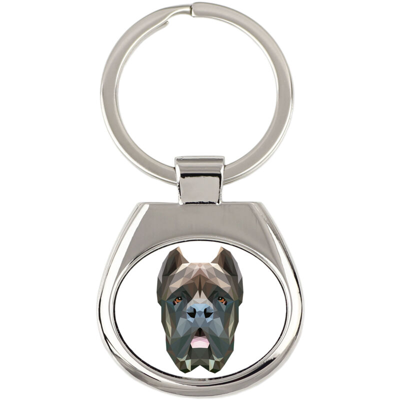 foto del prodotto cane corso italiano portachiavi geometrico con foto e scritta art dog