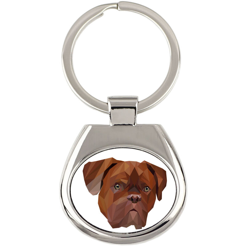 foto del prodotto cane di bordeaux, dogue de bordeaux, mastino francese portachiavi geometrico con foto e scritta art dog