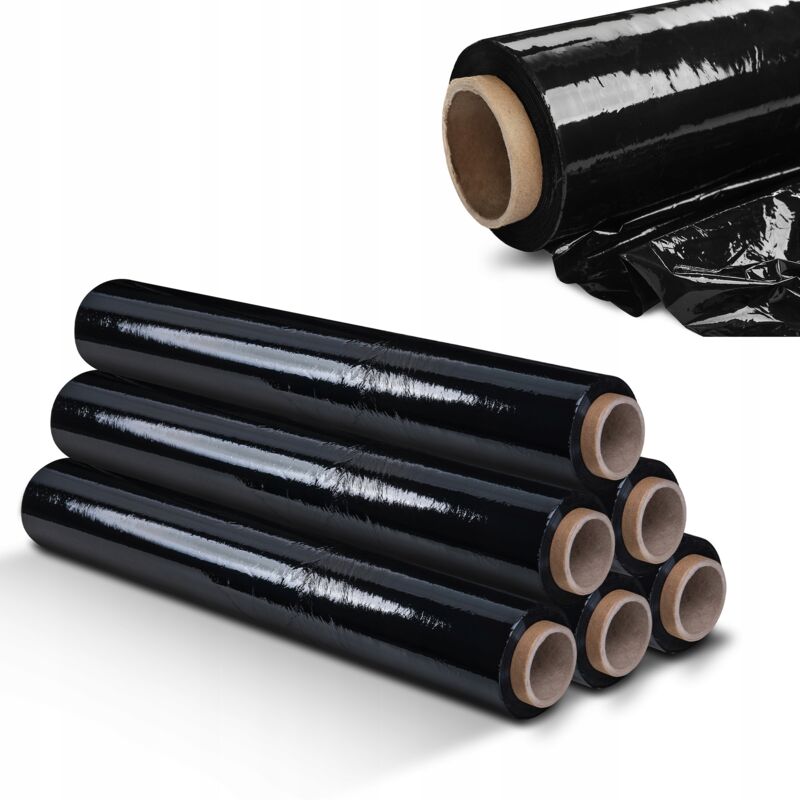 foto del prodotto pellicola estensibile kadax nera, confezione da 6, 300 x 50 cm, 3 kg, per mobili, magazzino, trasporti, pellicola per imballaggi pesanti