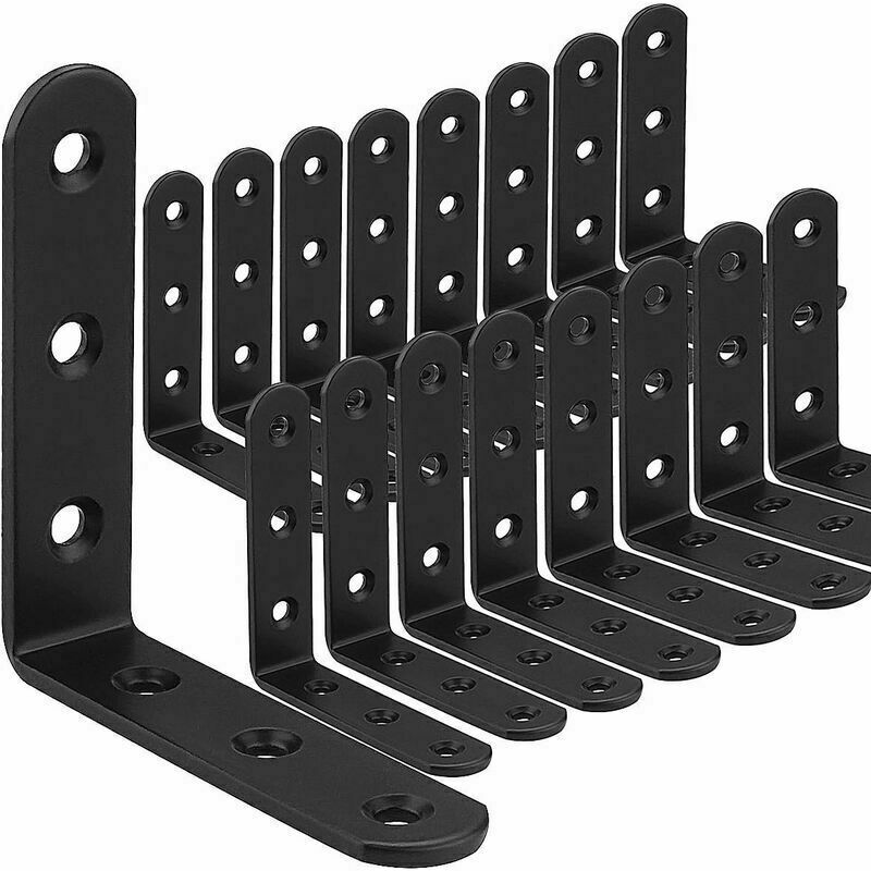 foto del prodotto kzq 16 pezzi staffa in metallo nero 100x100mm, staffa in legno da 90 gradi, staffa in metallo per mensola in legno mobili sedia tavolo