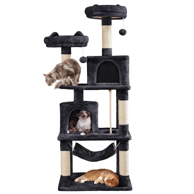 foto del prodotto rascador para gatos de 158 cm grande arbol para gatos adultos torre de gatos casita juego para mascota negro yaheetech