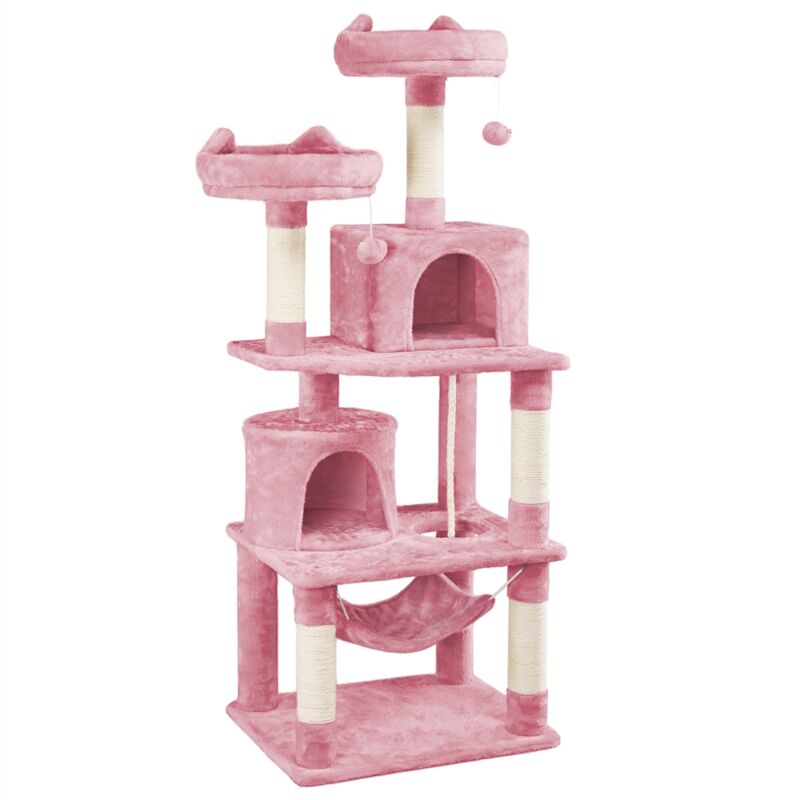 foto del prodotto rascador para gatos de 158 cm grande arbol para gatos adultos torre de gatos casita juego para mascota rosa yaheetech