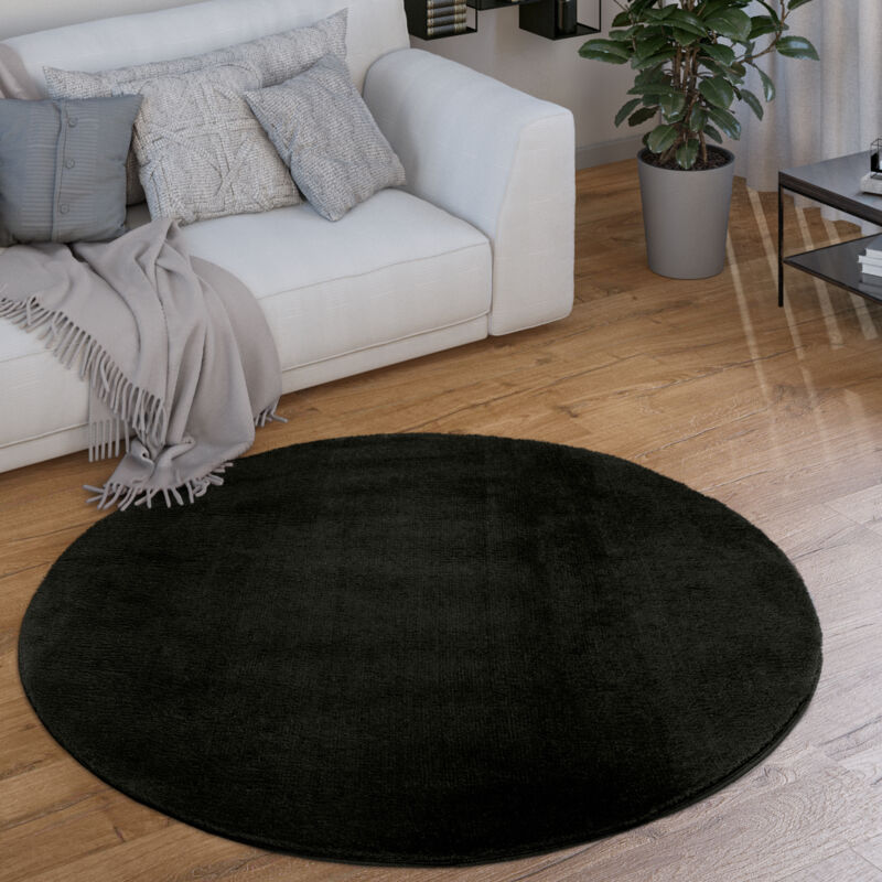 foto del prodotto paco home tappeto salotto pelo corto lavabile monocolore moderno morbido nero 160 cm tondo