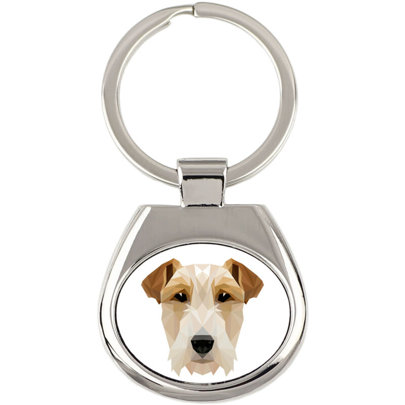 foto del prodotto wire fox terrier portachiavi geometrico con foto e scritta art dog