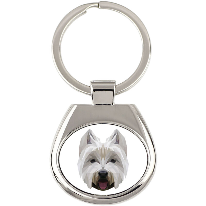 foto del prodotto west highland white terrier, westie portachiavi geometrico con foto e scritta art dog
