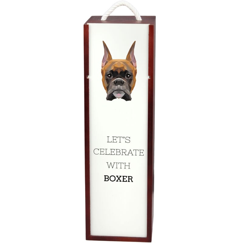 foto del prodotto boxer, boxer i scatola geometrica con foto e scritta per il vino di art dog