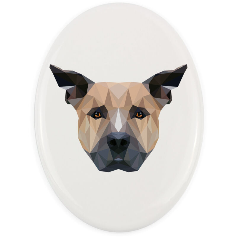 foto del prodotto staffordshire bull terrier, staffik, staffi una targa con una foto e un iscrizione geometrica di art dog