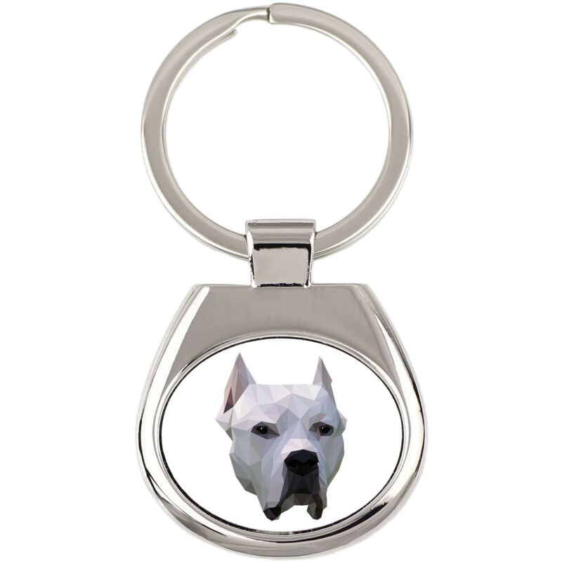 foto del prodotto cane argentino, dogo argentino portachiavi geometrico con foto e scritta art dog