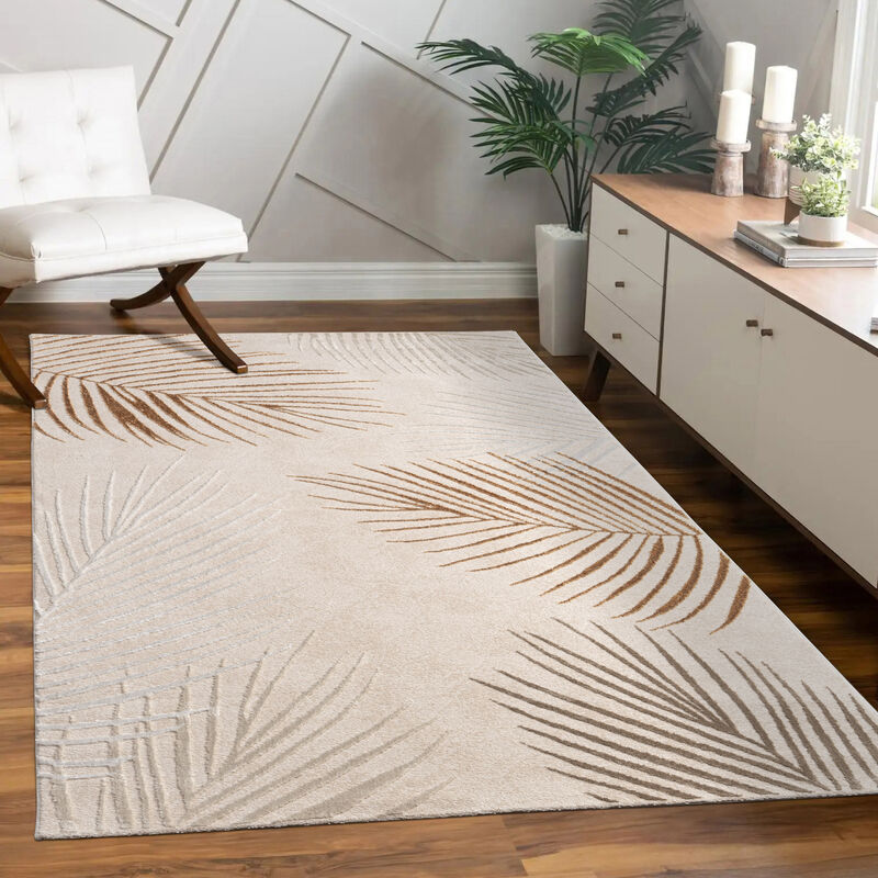 foto del prodotto paco home alfombra salon de habitacion pelo corto motivo floral arco ris geometrico 160x230 cm, beige 2