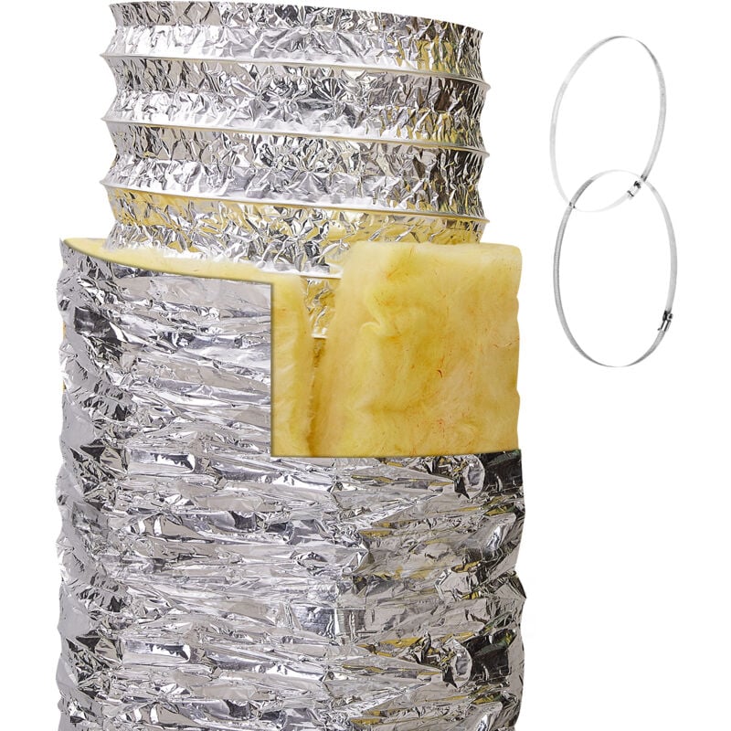foto del prodotto mophorn tubo flessibile di sfiato dell asciugatrice condotto flessibile isolato da 152,4 mm, 7,62 m con 2 morsetti per condotto, protezione a 3