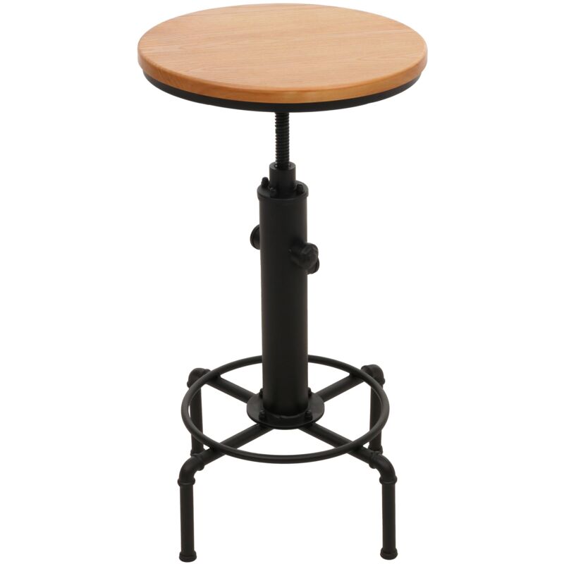 foto del prodotto tavolo da bar hhg 034, bancone bistrot regolabile girevole poggiapiedi acciaio industriale legno 50cm, naturale