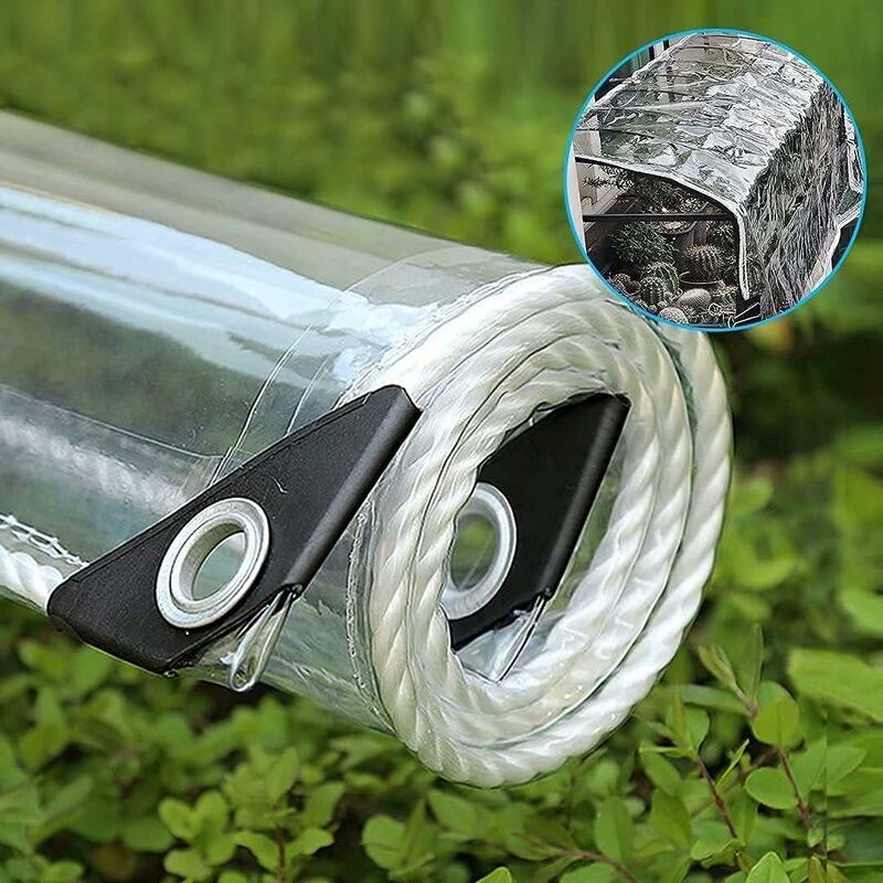 immagine 0 del prodotto telo impermeabile trasparente in pvc 360g m con occhielli resistente agli agenti atmosferici 1m x 2m 