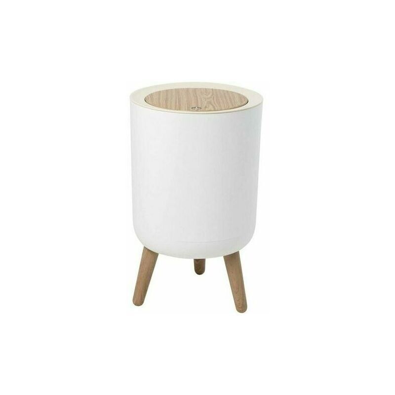 foto del prodotto kzq pattumiera da bagno da 7 litri, pattumiera con coperchio a pressione, pattumiera bianca, pattumiera con treppiede in legno, pattumiera in