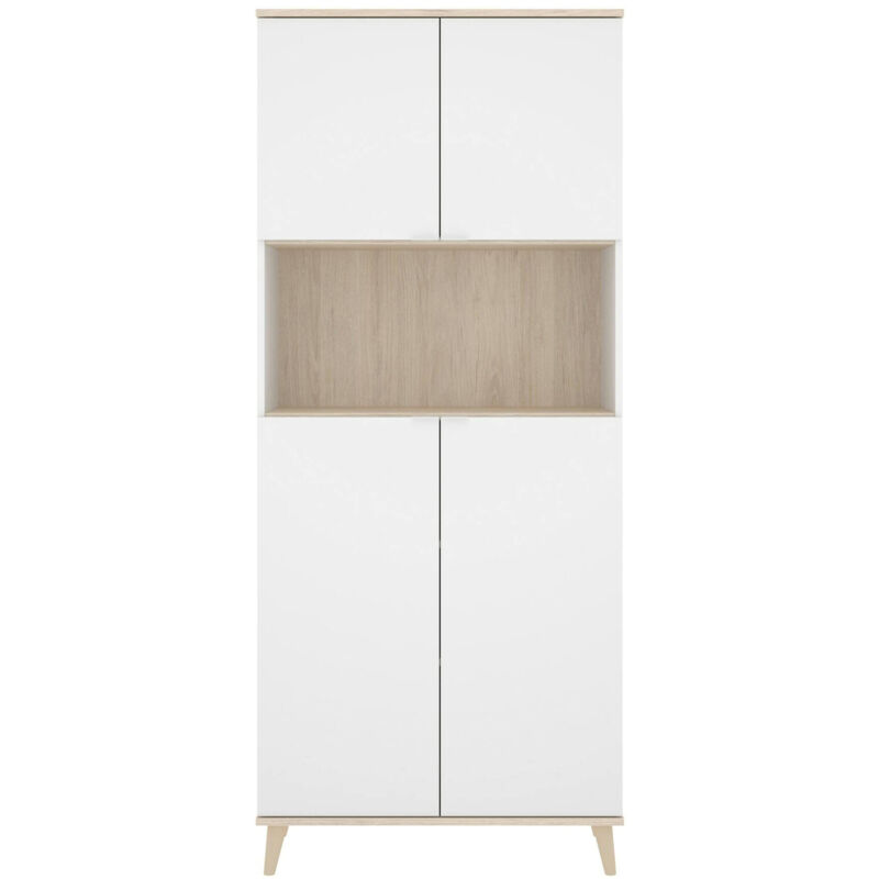 foto del prodotto credenza acura, buffet dispensa da soggiorno, madia da salotto moderna a 4 ante, 80x40h191 cm, bianco e rovere dmora