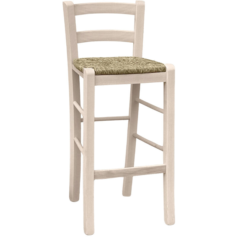 foto del prodotto sgabello snack legno grezzo con schienale da verniciare in paglia h 67