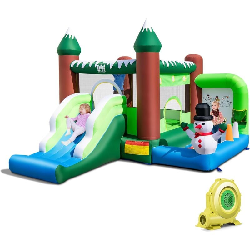 foto del prodotto castello gonfiabile per bambini 3 10 anni, 380 x 340 x 245 cm, con ventilatore, scivolo, zona di salto, canestro da basket goplus