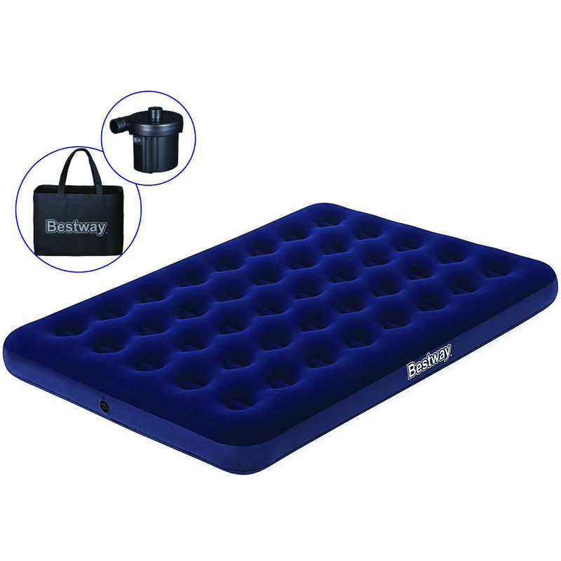 foto del prodotto materasso gonf. airbed blu floccato matrimoniale con pompa elettrica cm.191x137x22h. art.67287 