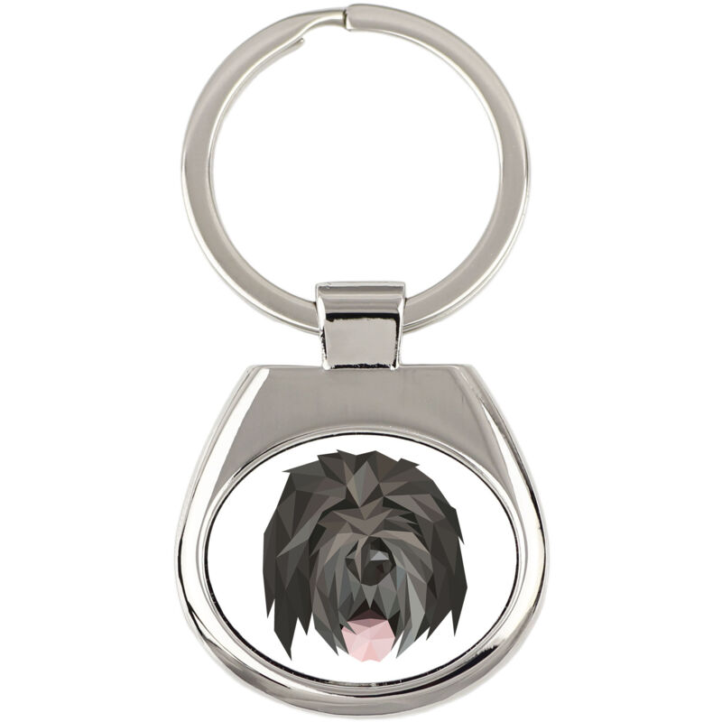 foto del prodotto terrier nero russo, terrier nero russo portachiavi geometrico con foto e scritta art dog