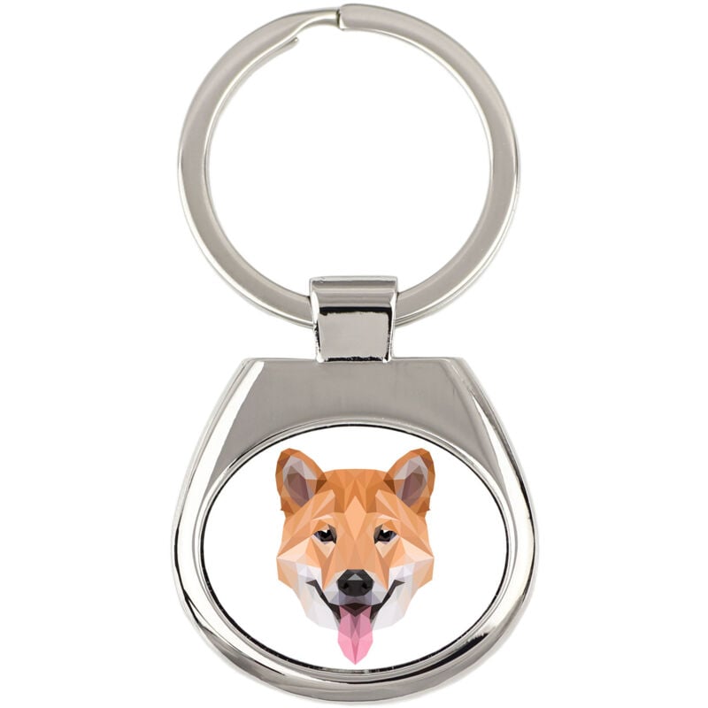 foto del prodotto shiba inu portachiavi geometrico con foto e scritta art dog