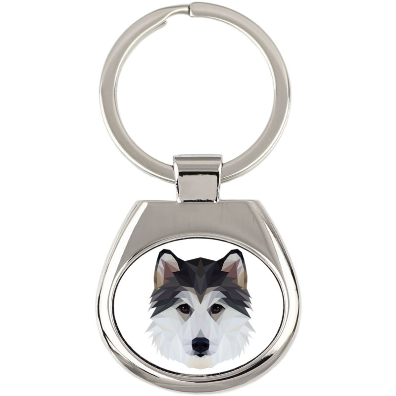 foto del prodotto siberian husky, siberian husky portachiavi geometrico con foto e scritta art dog