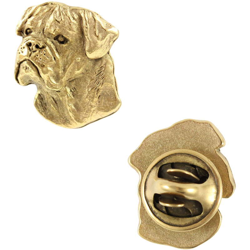 foto del prodotto bullmastiff, bulmastiff i spilla placcata in oro, elegante decorazione con un cane, spilla unica di art dog