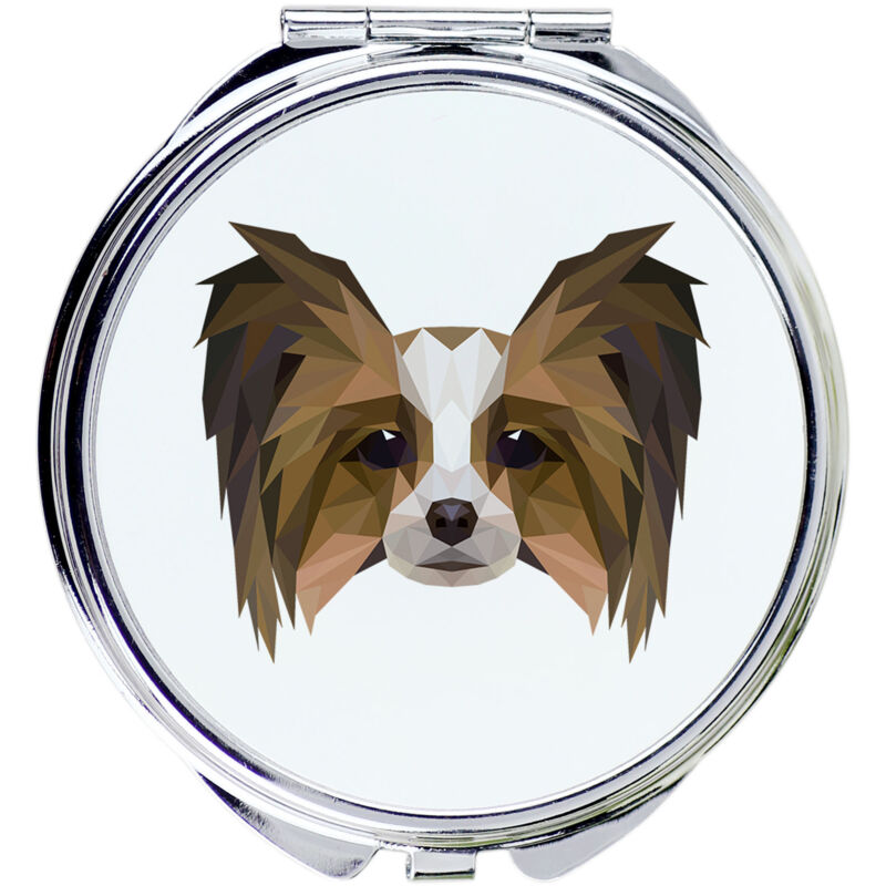 foto del prodotto papillon, spaniel continentale specchio con foto e iscrizione geometrica di art dog