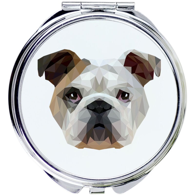 foto del prodotto bulldog inglese, bulldog specchio con foto e scritta geometrica di art dog