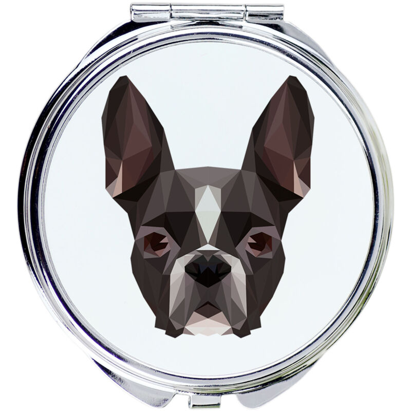 foto del prodotto boston terrier, boston bull terrier specchio con foto e scritta geometrica di art dog