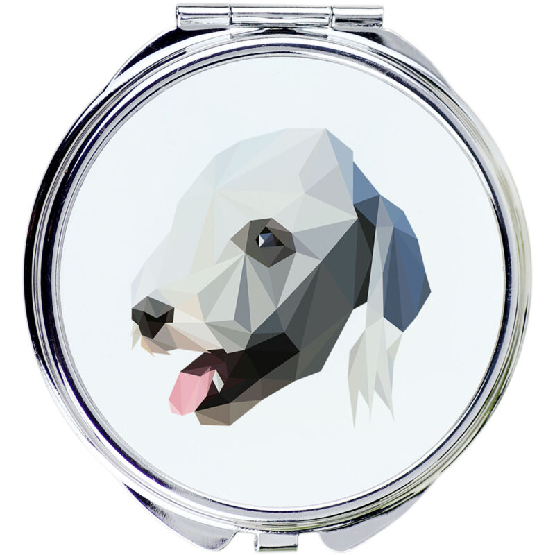 foto del prodotto bedlington terrier, rothbury terrier specchio con foto e iscrizione geometrica di art dog