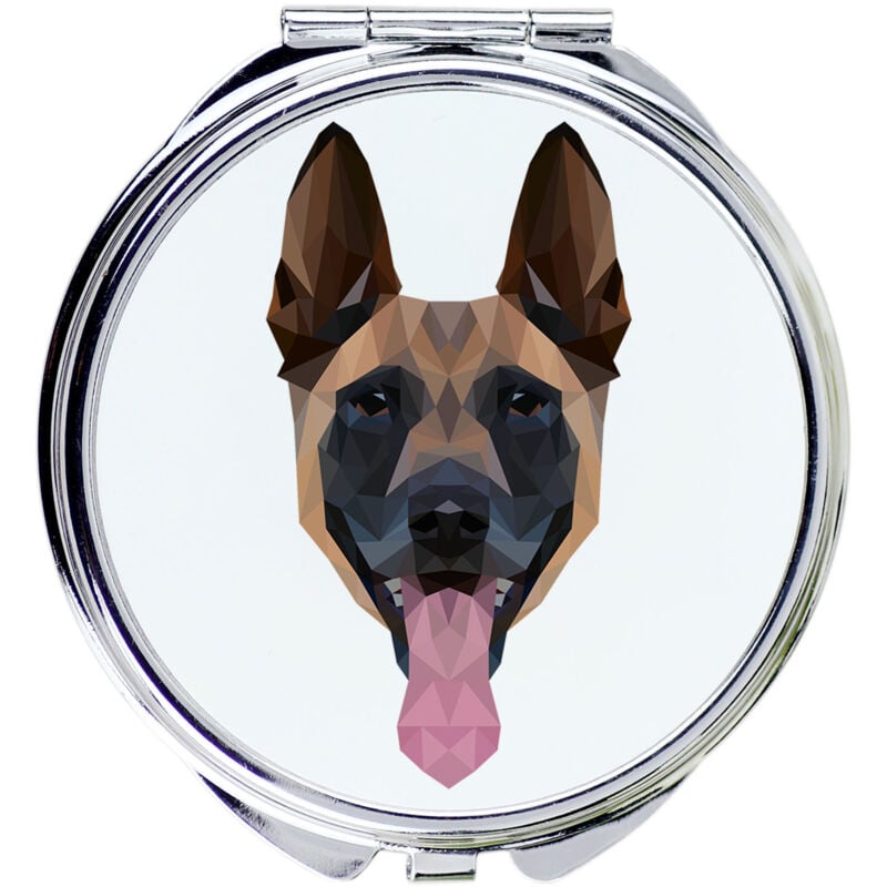 foto del prodotto pastore belga malinois specchio con foto e scritta geometrica di art dog