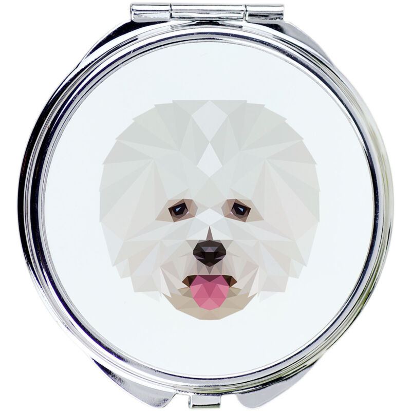 foto del prodotto bichon frise, tenerife dog specchio con foto e iscrizione geometrica di art dog