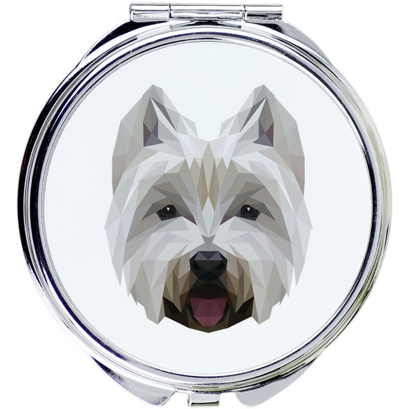 foto del prodotto west highland white terrier, westie specchio con foto e iscrizione geometrica di art dog