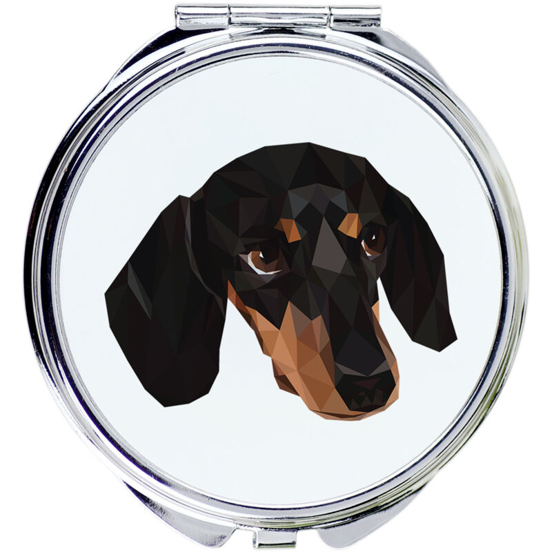 foto del prodotto bassotto a pelo corto specchio con foto e scritta geometrica di art dog