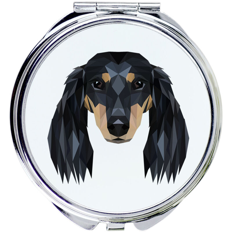 foto del prodotto bassotto a pelo lungo specchio con foto e scritta geometrica di art dog