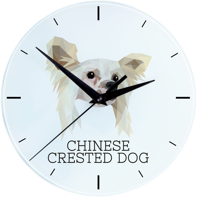foto del prodotto chinese crested orologio da parete geometrico con foto e iscrizione di art dog