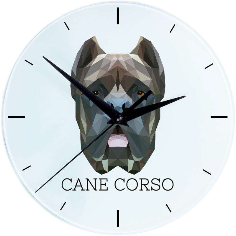 foto del prodotto cane corso italiano orologio da parete geometrico con foto e scritta di art dog