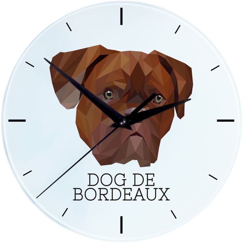foto del prodotto cane di bordeaux, dogue de bordeaux, mastino francese orologio da parete geometrico con foto e iscrizione del marchio art dog