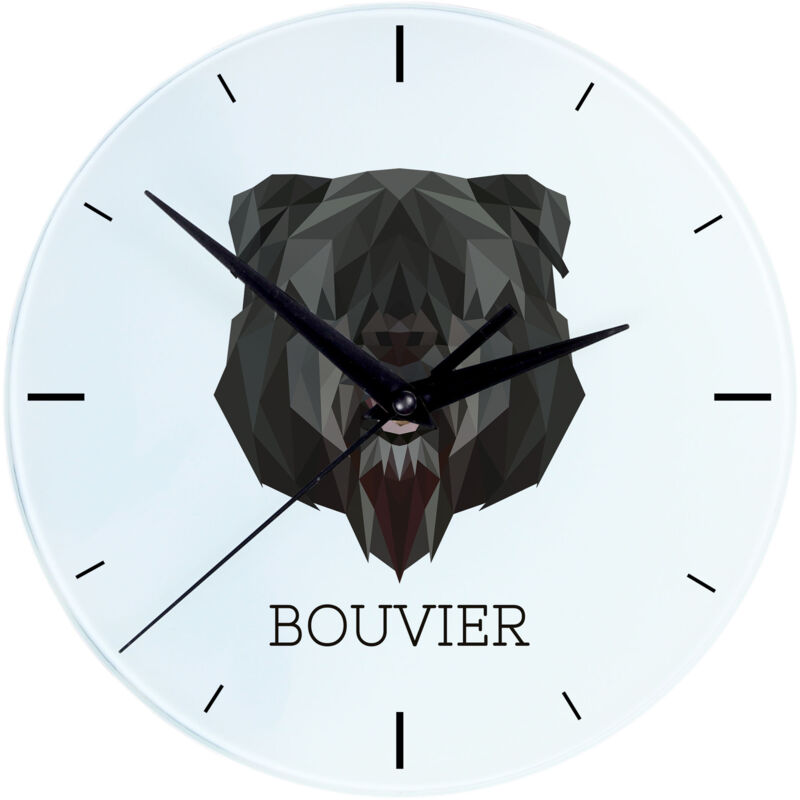 foto del prodotto bouvier des flandres orologio da parete geometrico con foto e iscrizione di art dog